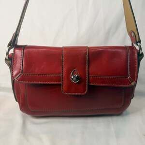 Emilie M. Red Faux Leather Flap Over Shoulder Bag Purse